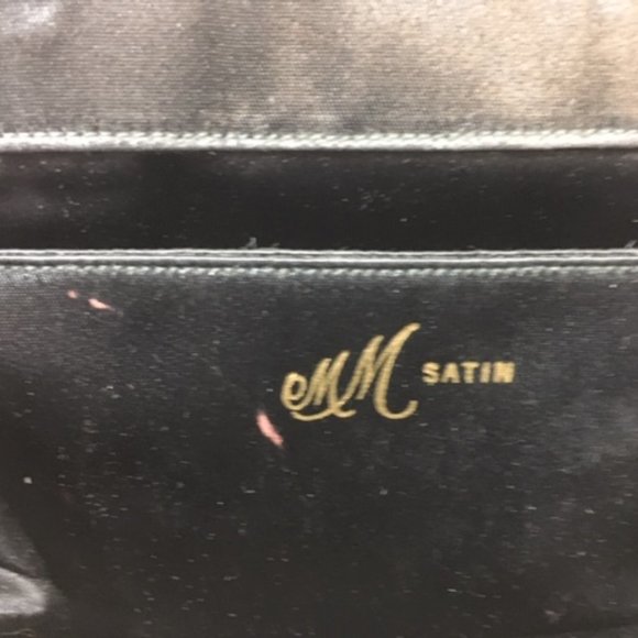 Vtg MM Morris Moskowitz Black Satin Evening Gold Rhinestone Fancy Clasp Purse - Picture 10 of 10